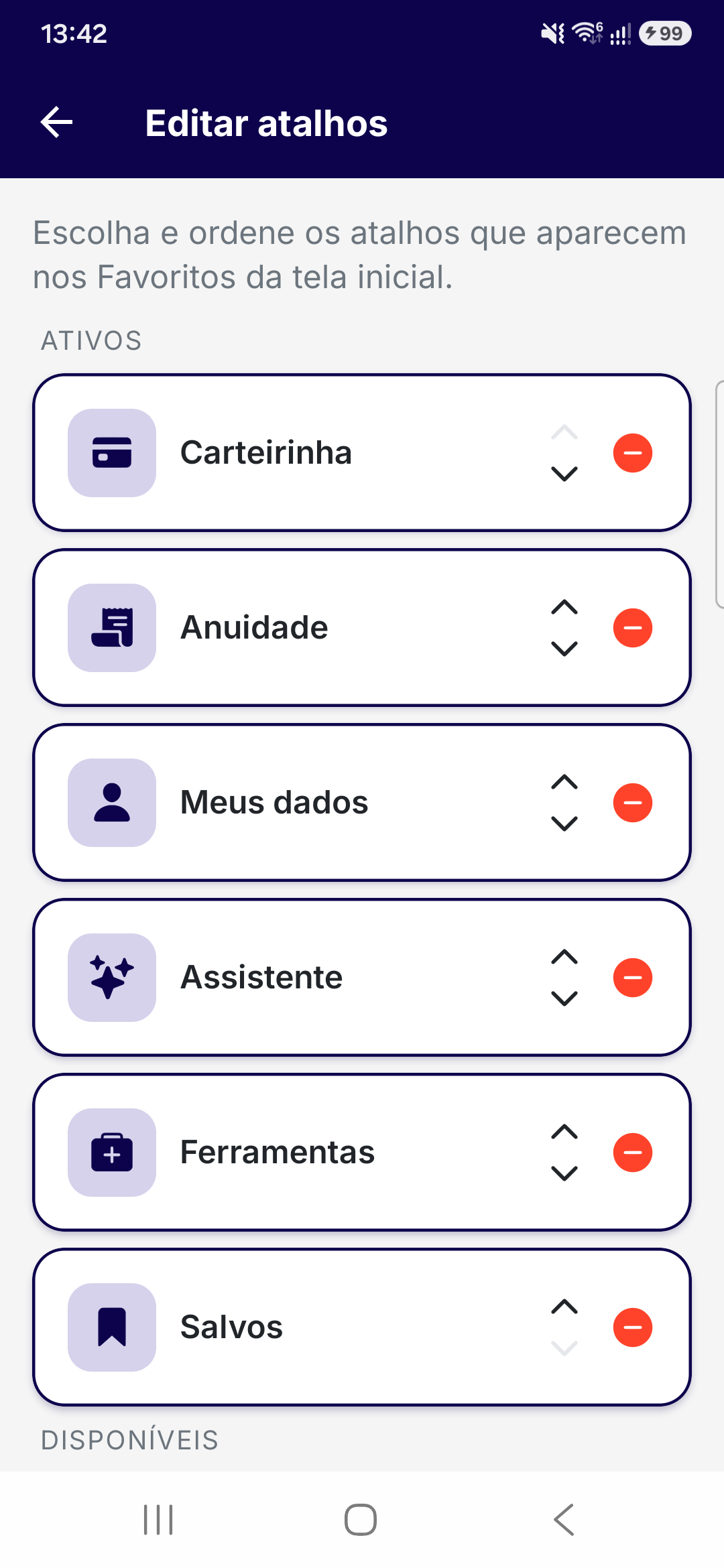 Atalhos editáveis